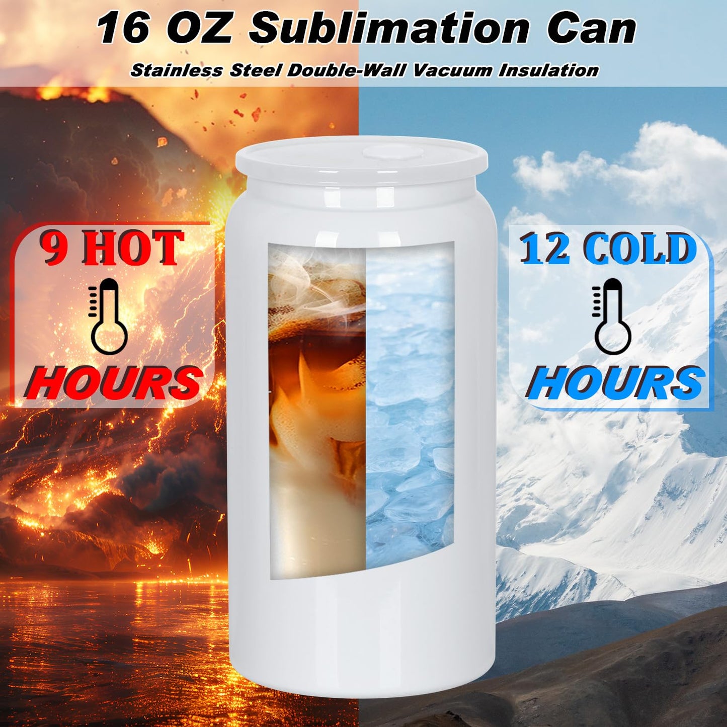 Muwnrol 8 Pack 16 Oz Sublimation Can, Stainless Steel Double Layer Vacuum Insulation Sublimation Cups, Sublimation Beer Can, 16 Oz Sublimation Tumblers (White)