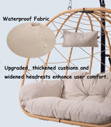 Double Hanging Egg Chair with Stand - Indoor/Outdoor Hammock Chair & Hanging Egg Chair | Rattan Wicker, UV Resistant Cushion & Pillow, 550LBS Capacity for Bedroom, Patio, Balcony, Garden Topfuca
