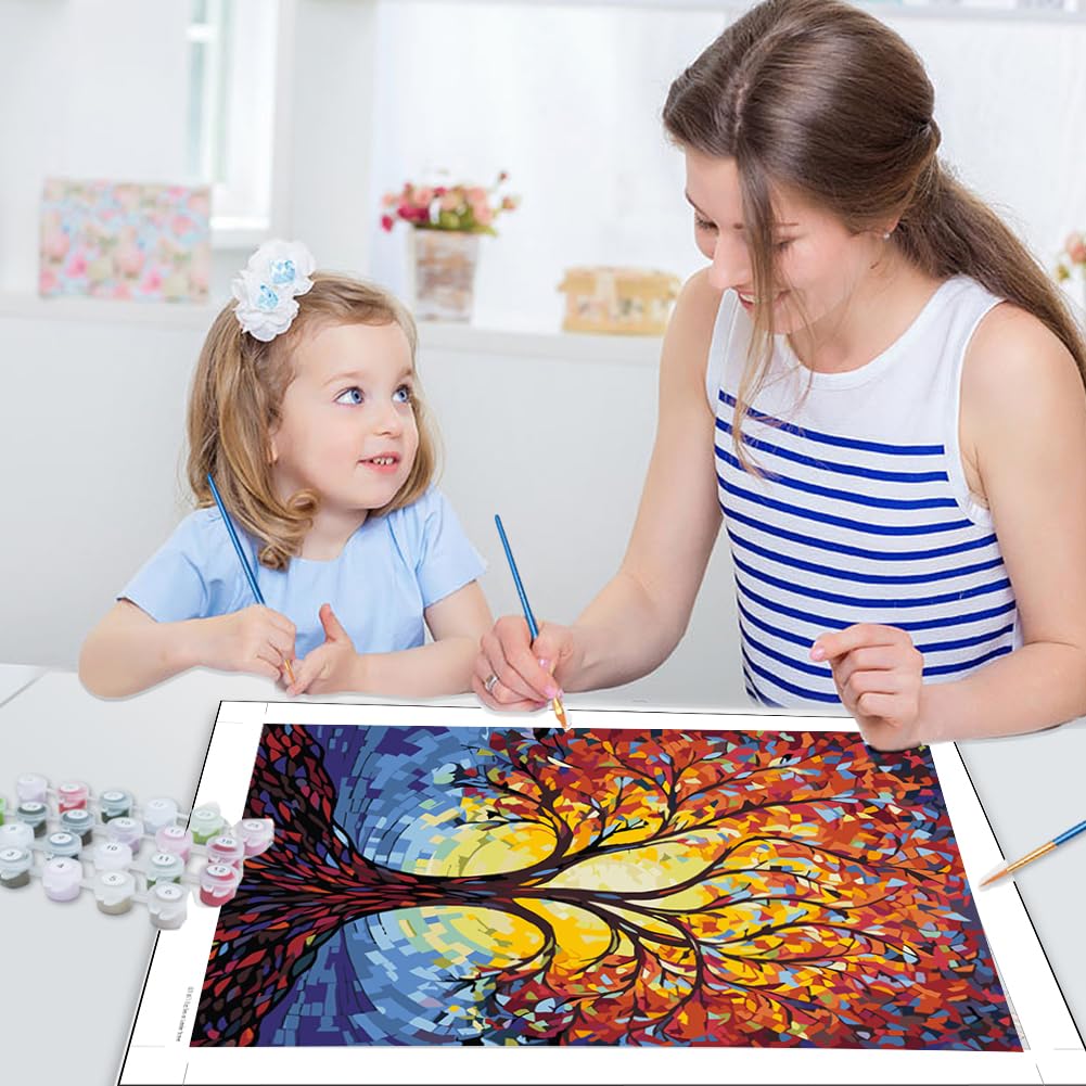 JUJUHOOD Abstract Tree Paint by Numbers Kit for Adults, Stained Glass Adult Paint by Number Kits,DIY Acrylic Paint by Number on Canvas for Home Wall Decor 16X20 Inch JUJUHOOD