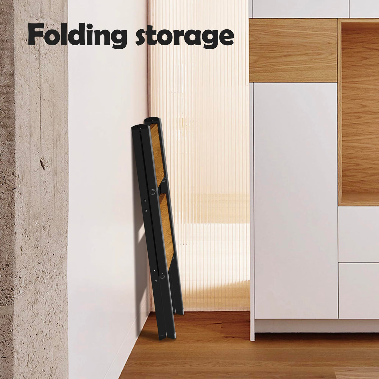 Taranta 2 Step Ladder,Aluminum Lightweight Folding 2 Step Stool with Anti-Slip Wide Pedal, 330lbs Capacity Step Ladder for Household,Kitchen,Office - BlackWoodgrain taranta