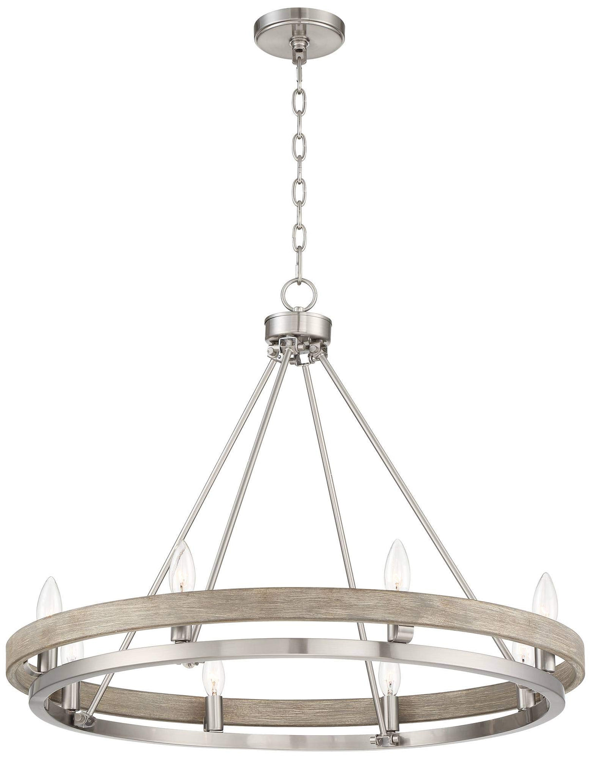 Possini Euro Design Lora Brushed Nickel Graywood Wagon Wheel Chandelier Lighting 29 1/4" Wide Farmhouse Rustic 8-Light Fixture for Dining Room Living House Home Kitchen Island Entryway Bedroom Possini Euro Design