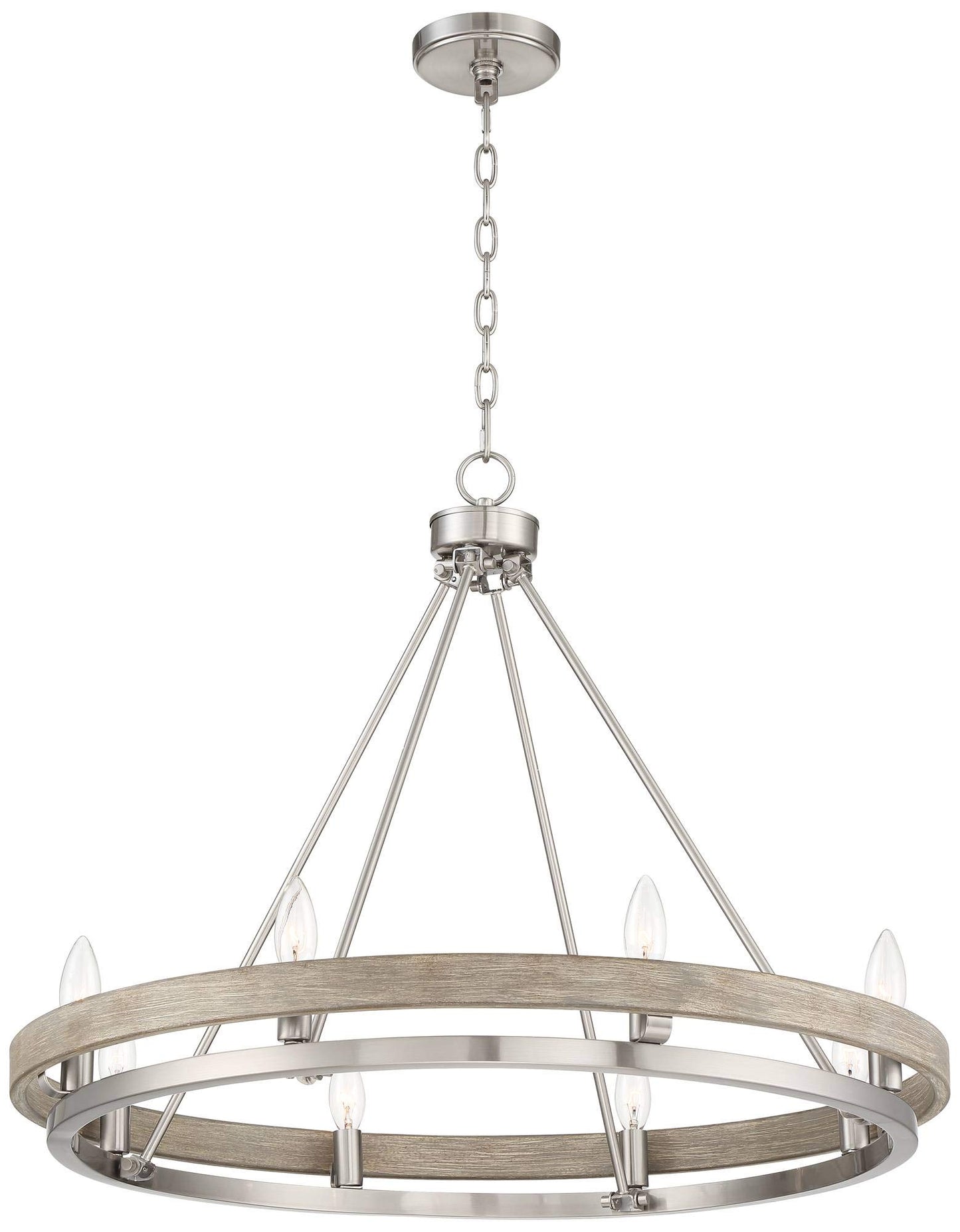 Possini Euro Design Lora Brushed Nickel Graywood Wagon Wheel Chandelier Lighting 29 1/4" Wide Farmhouse Rustic 8-Light Fixture for Dining Room Living House Home Kitchen Island Entryway Bedroom