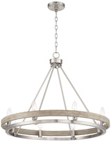 Possini Euro Design Lora Brushed Nickel Graywood Wagon Wheel Chandelier Lighting 29 1/4" Wide Farmhouse Rustic 8-Light Fixture for Dining Room Living House Home Kitchen Island Entryway Bedroom Possini Euro Design