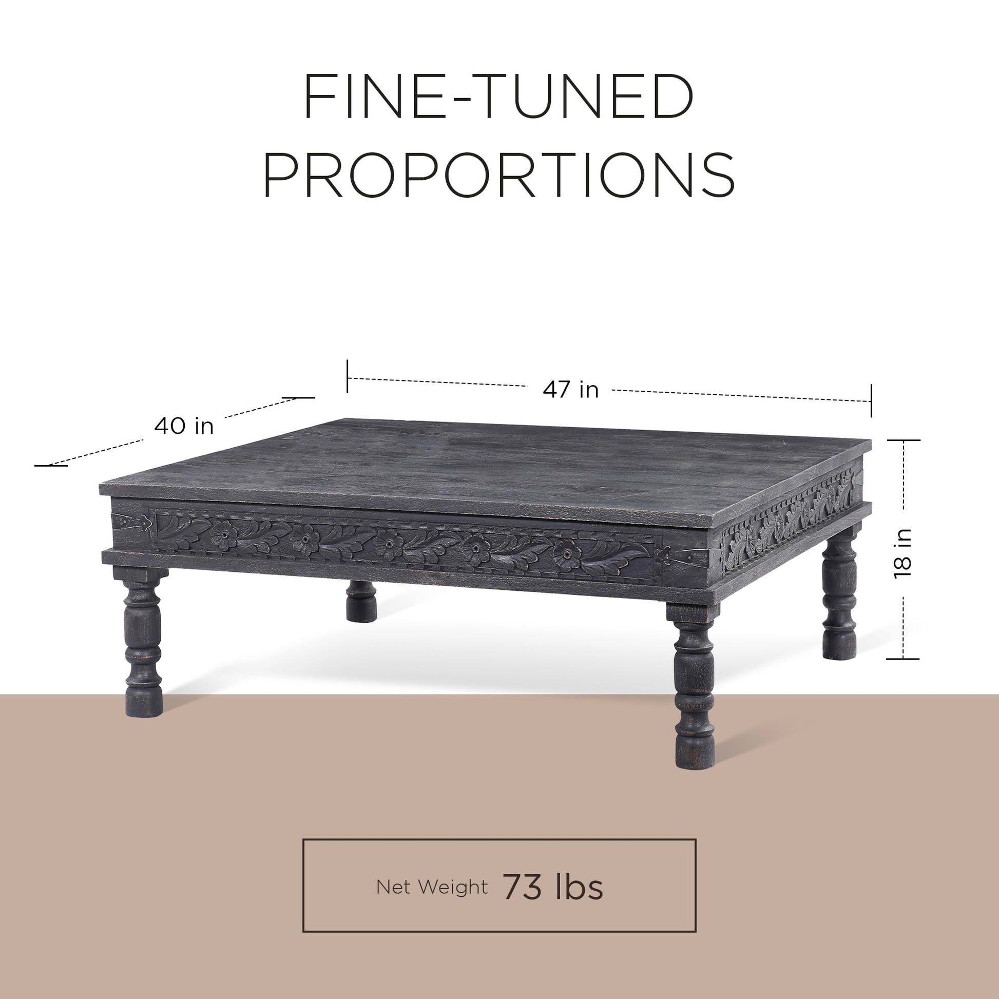 Maven Lane Emin Handmade Heritage Rectangular Wooden Coffee Table, Real Wood Middle Center Table for Small Spaces in Black Distressed Finish - WoodArtSupply