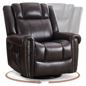 SOFTHION Swivel Rocker Recliner Chair, Leather Massage Vibration Heat Traditional Manual Recliner for Adults, Single Sofa for Living Room, Bedroom Home Theater Seating, Glider, Brown SOFTHION