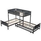 KIVENJAJA L-Shape Triple Bunk Bed with Trundle, Metal Quad Bunk Beds Twin Over Twin for 4 Kids, Heavy Duty 4 Small Bunkbeds for Teens Girls Boys Adults, Black KIVENJAJA