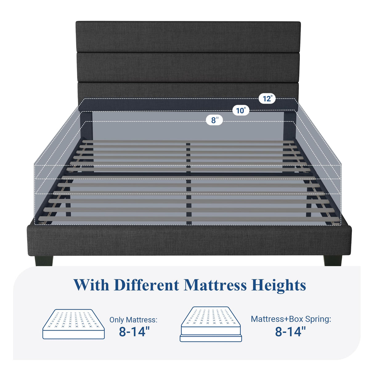 Allewie Queen Size Dark Grey Platform Bed Frame with Upholstered Headboard and Wooden Slats Allewie