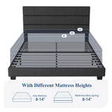 Allewie Queen Size Dark Grey Platform Bed Frame with Upholstered Headboard and Wooden Slats Allewie