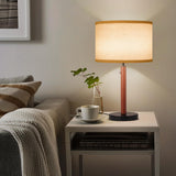 Mid Century Table Lamp,Walnut Wood Finish Table Lamps, Modern Mid Pull Chain Switch Bedside Lamps for Night Stands, Desk Lamp for Beding Room,Living Room,Reading Lamp with E26 Base,Linen LampShade HonoDing