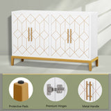 HLR Accent Cabinet with 4 Doors and Shelves, Sideboard Buffet Cabinet with Gold Lines, Modern Credenza Storage Decorative Cabinet for Living Room, Entryway, Kitchen, Dining Room, White HLR