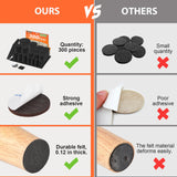 Felt Furniture Pads 300 Pieces, Furniture Pads for Hardwood Floors, Felt Pads for Chair Legs Furniture, Floor Protectors for Furniture Black FURNIMATE
