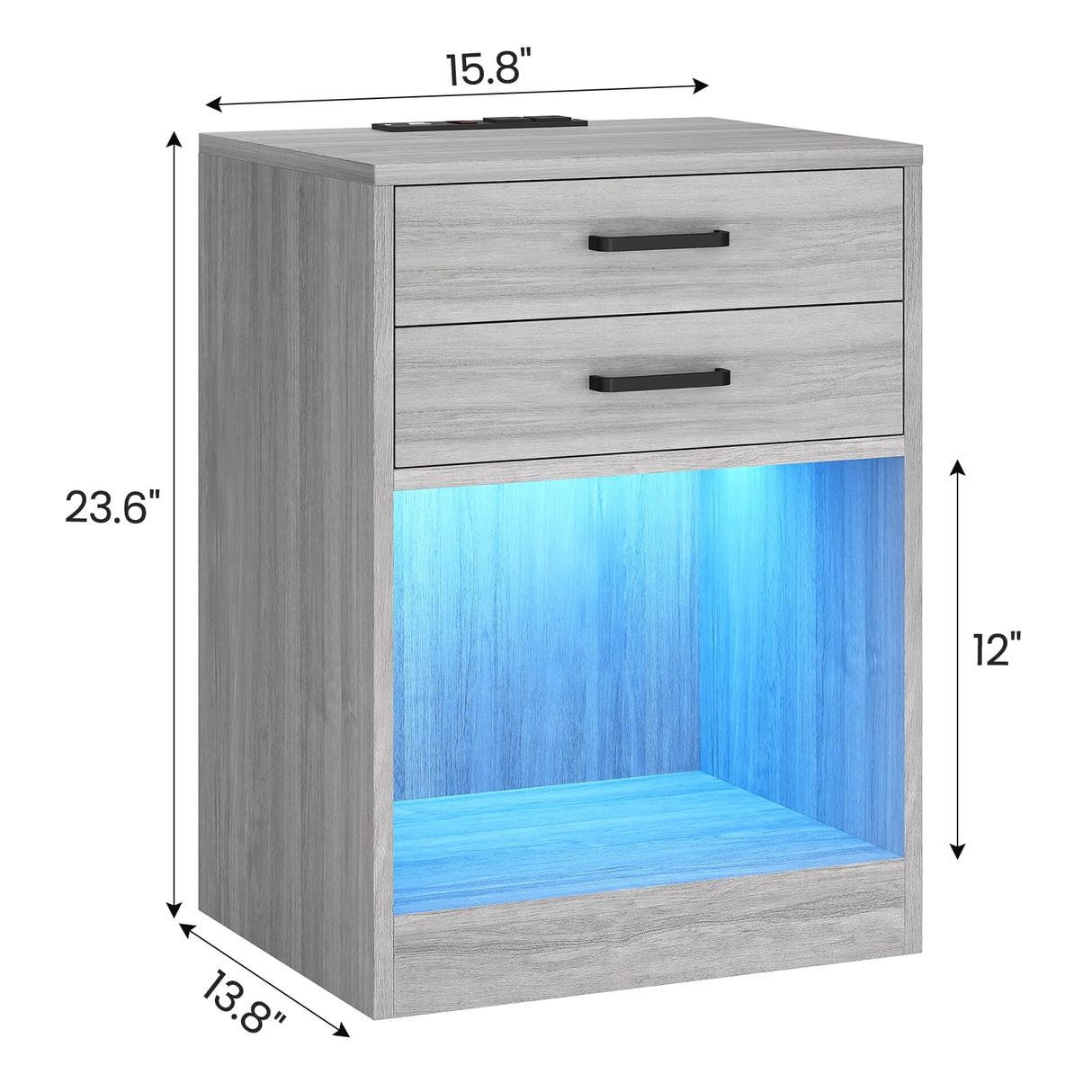 ADORNEVE LED Nightstands Set of 2,Night Stands for Bedrooms Set of 2,Nightstand with Charging Station and LED Lights,Bedside Table with Drawers & USB Ports (Grey) ADORNEVE