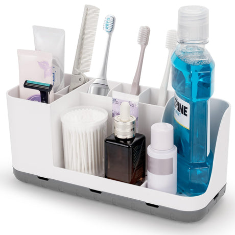 QIYVLOS Bathroom Organizers and Storage, 8 Slots Detachable Toothbrush Holders for Bathrooms, Anti-Slip Bathroom Countertop Organizer with Drainage Hole Vanity Storage (White) QIYVLOS