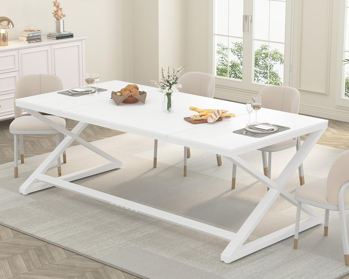 LVB 70.8" Long Desk, Modern Large White Computer Desk for Home Office Work, Wood Metal Computer Table for Writing Study in Bedroom, Simple Gaming Desk for 2 Monitor Workstation, White Oak, 70 in LVB