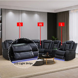 Power Recliner Sofa Sectional Sofa with LED Light for Living Room, Air Leather Reclining Corner Sectional Sofa Set, Cup Holder, Storage Console for Home Theater Seating (Black, Sectional+Chair) AYCP Furniture