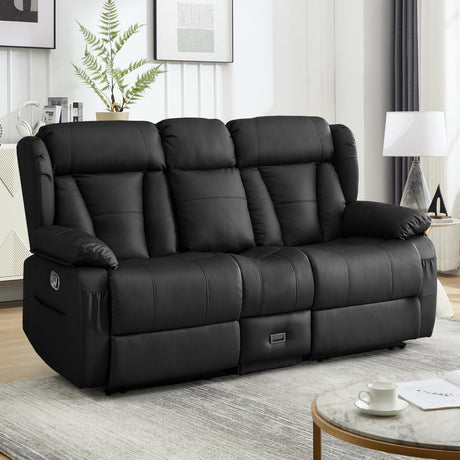 WISHDEER Loveseat Recliner Sofa, RV Recliner Couch, Manual Reclining Loveseat with Console for Living Room, Home Theater Seating with AC/USB C/USB and Drawer (Black, Loveseat with Console) WISHDEER