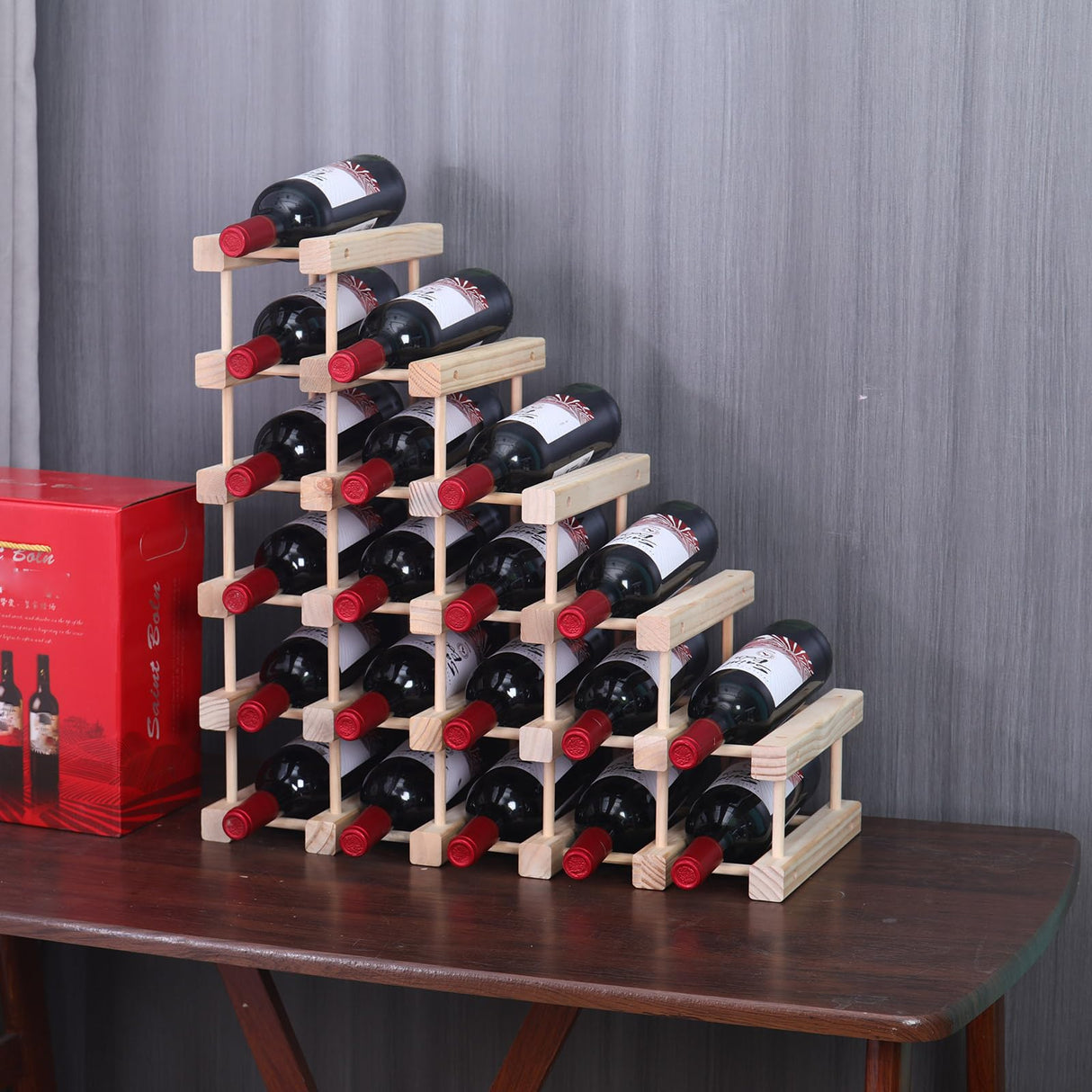 FDHUIJIA Wine Rack Small countertop Cabinet Stackable Storage Wooden freestanding Floor Wine Holder (20 Bottles) FDHUIJIA