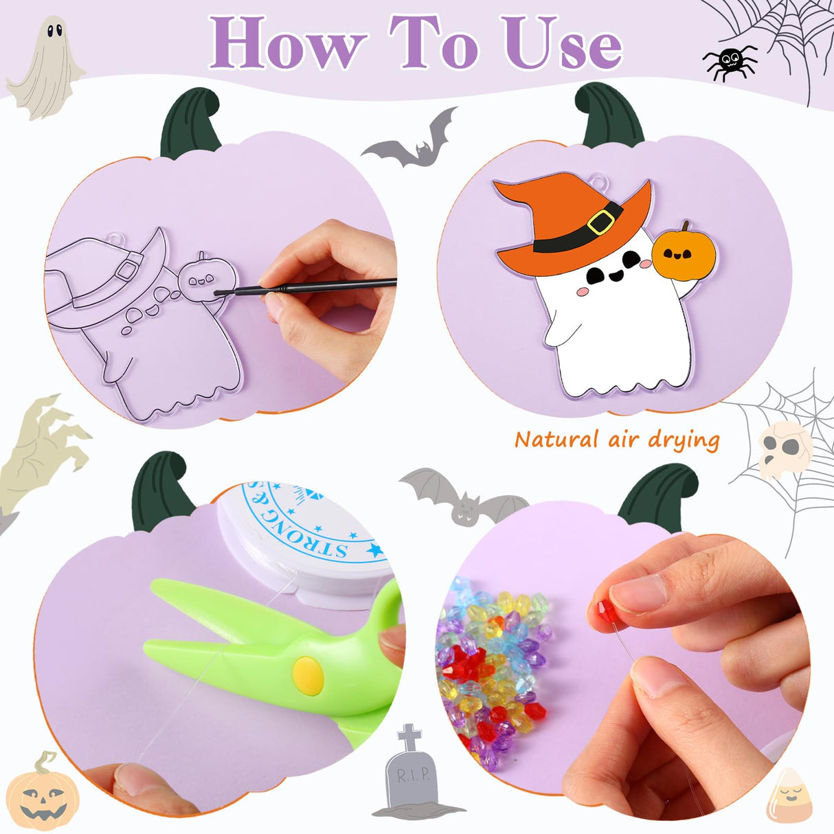 Dunzoom 30 Set Halloween Glow in The Dark Suncatchers Kits Halloween Pumpkin Boo Bat Luminous DIY Suncatchers Crafts Make Your Own Suncatcher Paint Sun Catchers Ornaments for Halloween Dunzoom
