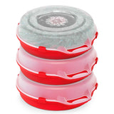 HOMZ 3-Pack Seasonal Holiday Decorative Wreath Storage Organizer, 24 Inch, Red & Clear - Round Plastic Christmas Decoration Holder for Wreaths and Garlands w/ 4-Way Latches Built-In Handle HOMZ