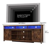 80" LED Farmhouse TV Stand for 90/85/80 Inch TVs,Tall Entertainment Center Storage Cabinets w/Power Outlets and Sliding Barn Door,Rustic TV Stands for Living Room,Media Console Cabinet (Brown) Hlivelood