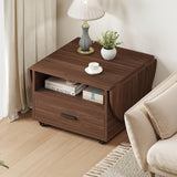 IBF Foldable Coffee Table with Drawer, Wood Living Room Table with Storage, Multifunctional Oval Center Table with Wheels, Extendable Rolling Tea Table for Living Room Home Office, Walnut, 47 Inch IBF