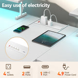 DOMICON 2 Person Desk with Power Outlet & LED Lights, Extra Long 94.5 Inch Computer Desk with Storage Shelves and Monitor Stand for Home Office, Double Gaming Desk, White DOMICON