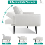 Naomi Home Monica Leather Futon Sofa, Convertible Couch Bed, Split Back Premium air Leather Sleeper Couch Sofa for Living Room, Mid Century Modern Fold Out Couch Bed with Tapered Legs - White Naomi Home