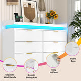 6 Drawer Dresser for Bedroom, White Dresser with LED Lights and Power Outlet, Modern Chest of Drawers for Closet, Double Wide Drawer Organizer Cabinet for Bedroom, Living Room, Entryway, Hallway knoworld