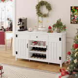 FATORRI Industrial Buffet Cabinet with Storage, Wood Buffet and Sideboard with Wine Rack, Rustic Credenza Coffee Bar Cabinet for Kitchen Dining Room (55.12 Inch, White Oak) FATORRI