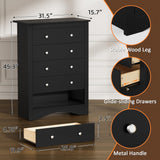 Flamaker Tall Dresser for Bedroom, 5 Drawer Dresser, Wood Dressers, Wide Chest of Drawer, Storage Drawers, Storage Organizer for Closet, Hallway (Black) Flamaker