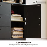 IRONCK Bookshelf with Drawers, 70.9 inch Tall Bookcase with Doors, Bookshelves and Bookcases with Storage, Bookshelf with 6 Open Cubes for Home Office, Living Room, Study, Black IRONCK