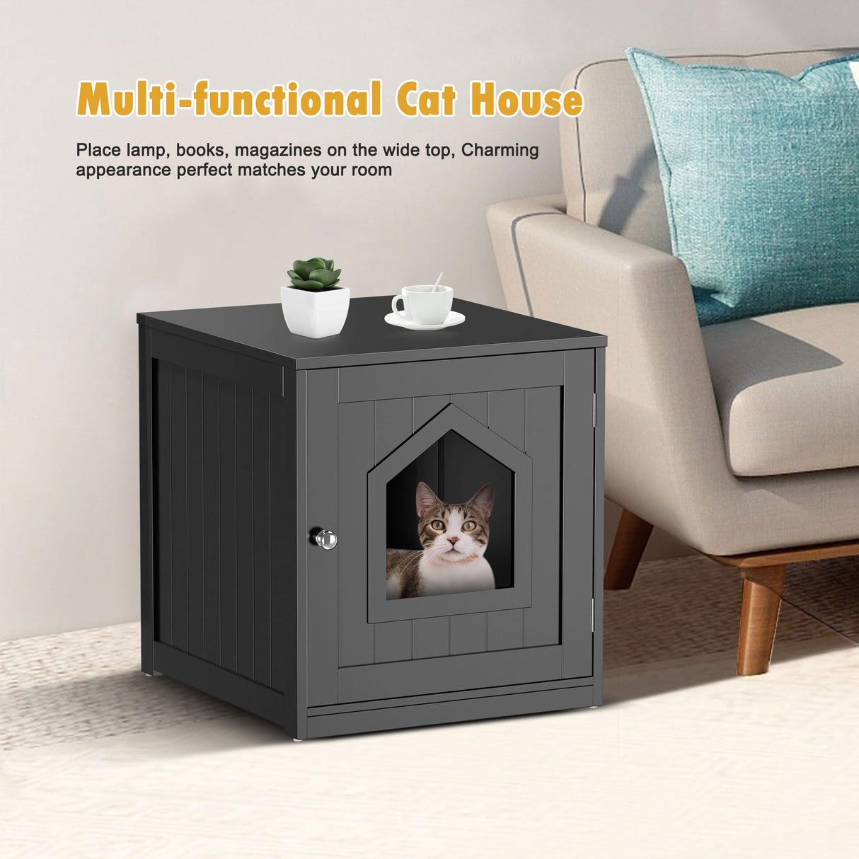 Cat Litter Box Enclosure Hidden Kitty Litter Box Furniture Indoor Cat Box Cabinet House Side Table Nightstand Washroom (Black) Nova Microdermabrasion