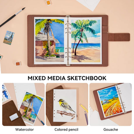 Lightwish Watercolor Sketchbook,100% Cotton Acid Free Watercolor Paper,300gsm/140lb Cold Press Watercolor Journal for Artists,Adults,Students,20 Sheets,9.25 * 6.3 Inches(Leather Brown) LIGHTWISH
