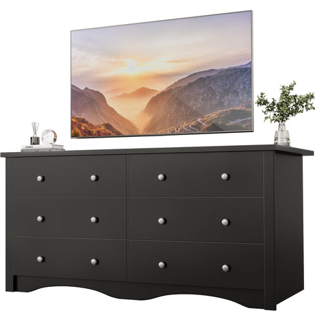 YESHOMY Black Dresser for Bedroom,6 Drawer Dressers, Storage Chest of Drawers for Hallway,Living Room, Entryway YESHOMY