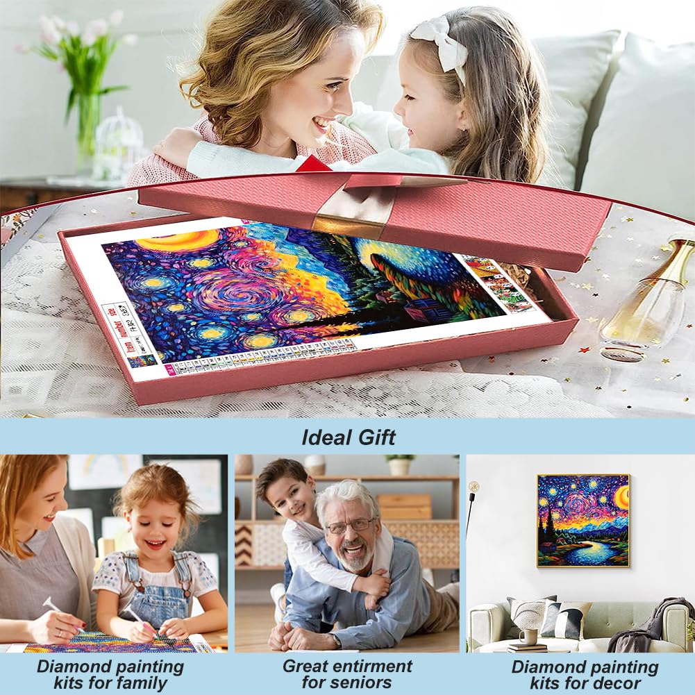 FHBUBPUP Starry Night Diamond Painting Kits for Adults, Starry Sky Diamond Art Kits, Full Drill Round Gem Art, DIY Landscape Paint with Diamond Beads Home Decor Craft Gift 12x12 inch FHBUBPUP