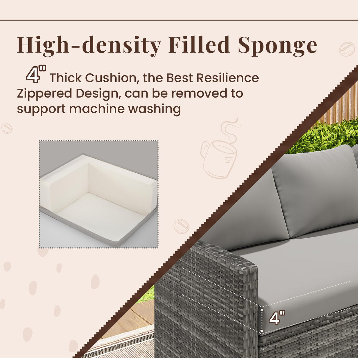 U-MAX 7 Pieces Patio Furniture Set with 43 Inch Fire Pit Table, Outdoor Sectional Sofa Conversation Set, All Weather Wicker Rattan Dining Table & Chair with Ottoman, Grey Rattan&Grey Cushion U-MAX