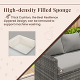 U-MAX 7 Pieces Patio Furniture Set with 43 Inch Fire Pit Table, Outdoor Sectional Sofa Conversation Set, All Weather Wicker Rattan Dining Table & Chair with Ottoman, Grey Rattan&Grey Cushion U-MAX