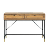 GIA Home Furniture Series Mid Century Console Table Rattan Crafted Drawers,Wood Computer Desk Installed,Salmon Oak Finishing, Black Metal Leg GIA