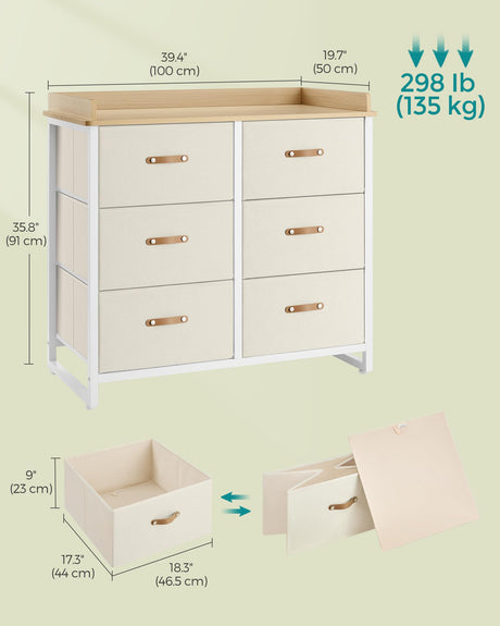 SONGMICS Kids Dresser with 6 Drawers, Boys Girls Dresser, with Water-Resistant Tabletop, Storage Organizer Cabinet, for Bedroom Hallway, Beige UGKR101K01 SONGMICS