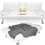 Best Choice Products Faux Leather Upholstered Modern Convertible Futon, Adjustable Folding Sofa Bed, Guest Bed w/Removable Armrests - White Best Choice Products
