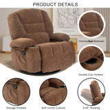 KCQ Overstuffed Swivel Rocker Recliner Chairs with Massage and Heat Fabric Manual Recliners with Cup Holders Brown Rocking Reclining Chairs for Adults KCQ
