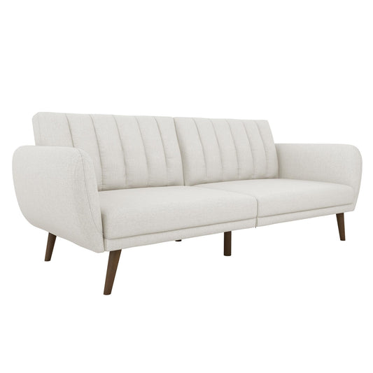 Novogratz Brittany 82 Inch Futon Sofa Bed, Upholstered Couch Sleeper with Tufted Back, Mid-Century Modern, Light Gray