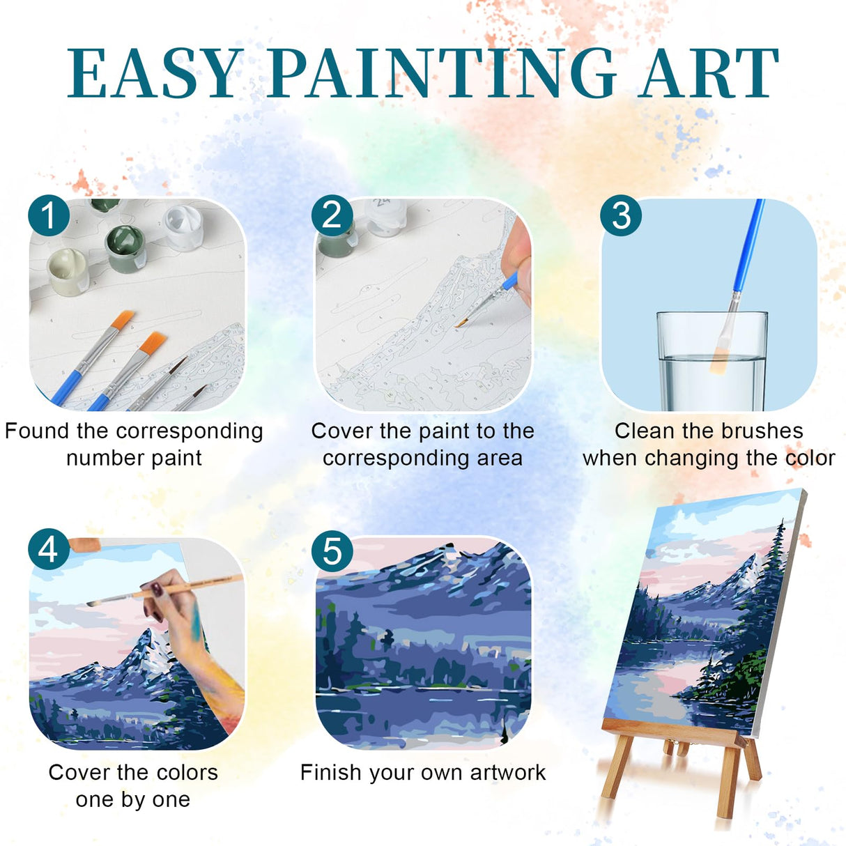 Ninonly 4 Pack Paint by Numbers Kit for Adults Framed Canvas, Art Supplies for Adults Beginners with Easel, Brushes, Acrylic Paint Set for Christmas Gift & Decor, 9 * 12 Inch Ninonly