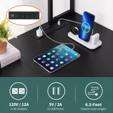 Yoobure L Shaped Desk Gaming Desk with LED Strip & Power Outlet, Reversible L-Shaped Computer Desk with Drawer, Corner Desk with Storage Shelf, 2 Person Home Office Desk, Carbon Fiber Black Yoobure