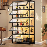 HAOWANJP Curio Display Cabinet 5-Tier Storage Shelves with Acrylic Door, Collectibles Toy Organizers Rack & Display Shelf, Kids Bookshelf and Bookcase for Playroom, Bedroom (Black-1) HAOWANJP