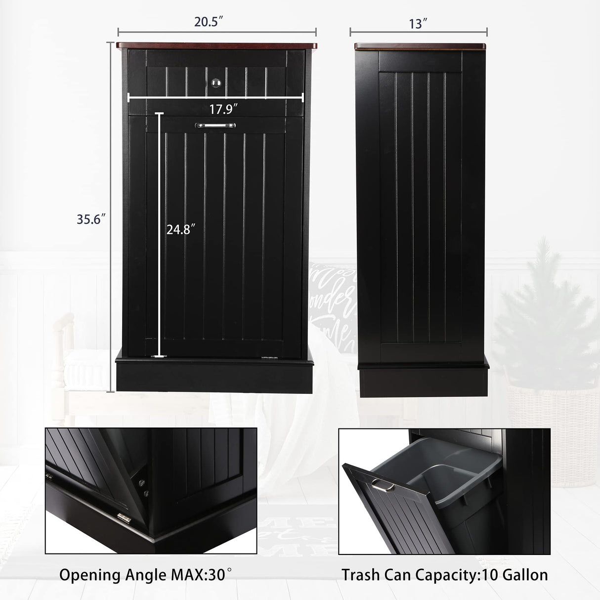 TOLEAD Tilt Out Trash Cabinet Free Standing 10 Gallon Recycling Trash Can Cabinet for Farmhouse Kitchen,Living Room, Dining Room, Black TOLEAD