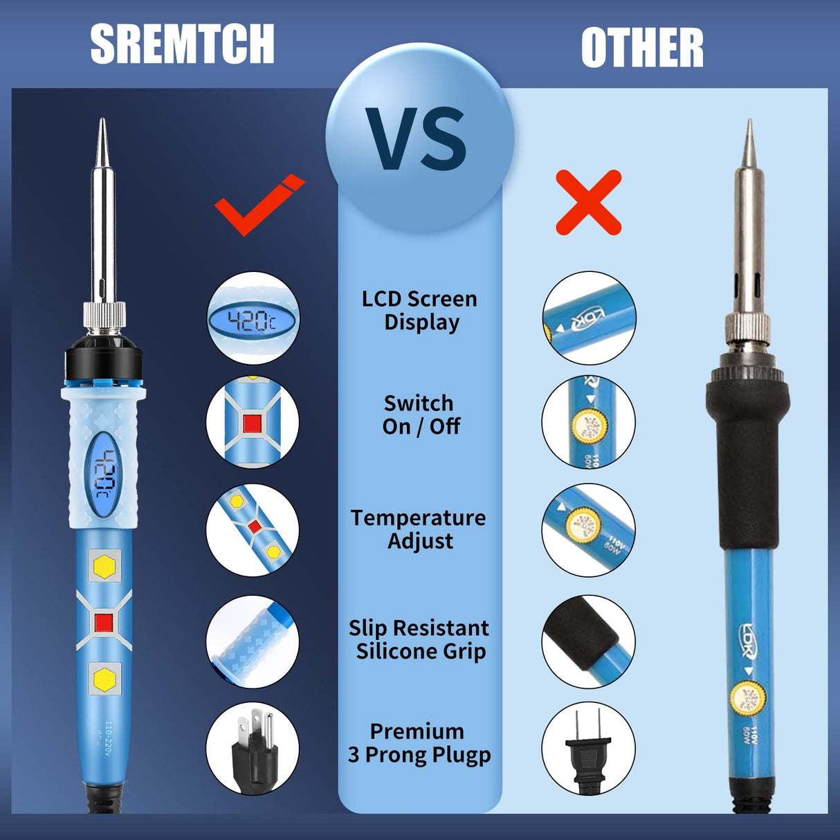 Soldering Iron Kit Electronics, SREMTCH 80W Digital LCD Adjustable Temperature Welding Tool with ON-Off Switch,10 in 1 solder gun SREMTCH