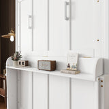 Murphy Bed Queen Size, Hidden Wall Bed Frame with Desk, Solid Wood Cabinet Bed Frame with Gas Struts, No Box Spring Needed, White RuiSiSi