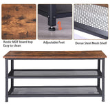 RokiaTek Shoe Bench 3-Tier Shoe Rack 39.4" for Entryway, Storage Organizer Entry Bench with Mesh Shelves Wood Seat for Hallway, Living Room, Steel Frame, Rustic Brown and Black RokiaTek