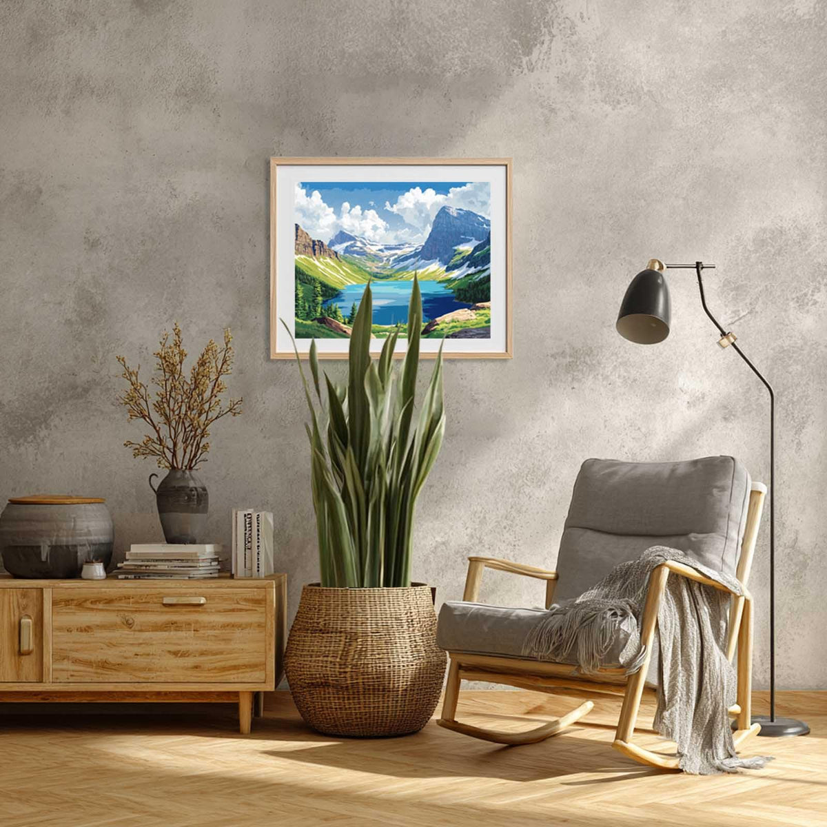 Glacier National Park Paint by Number, Grinnell Lake Paint by Numbers for Adults, Mountains Canvas Wall Art, Glacier Poster Home Wall Decor - Snow Mountain Landscape(16x20inch, No Frame) Artbrush Tower